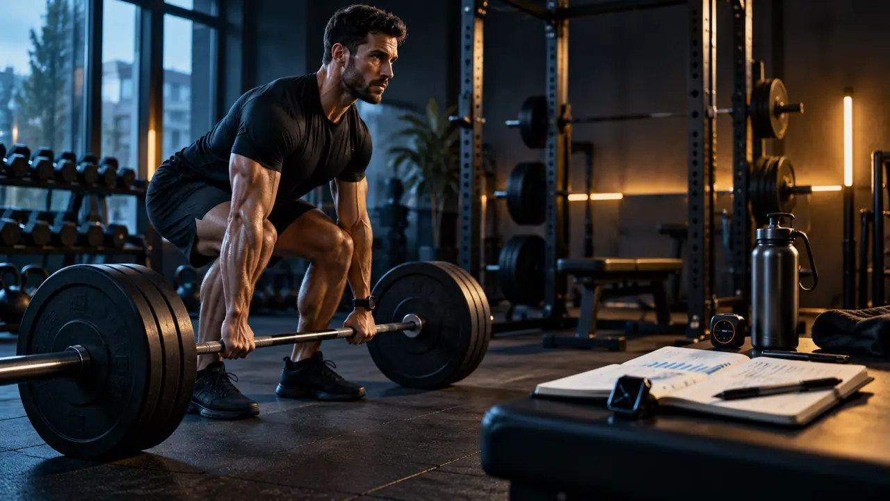 Athlète concentré pendant un entraînement de musculation en salle