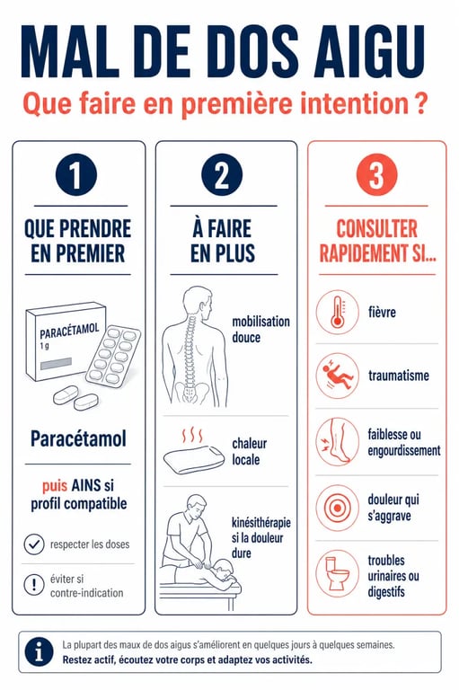 Que prendre pour mal de dos : options de soulagement, gestes utiles et signaux d’alerte