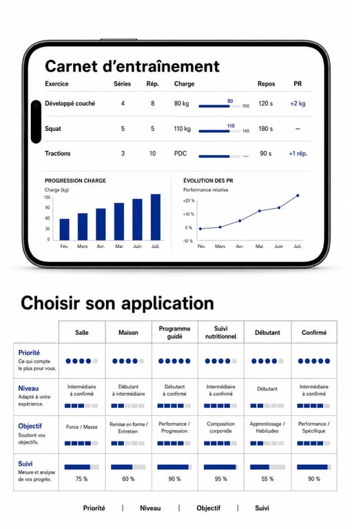 Application musculation : infographie des critères de choix et du suivi des séances