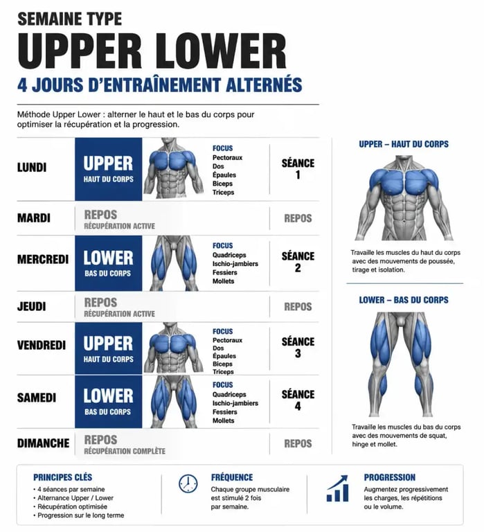 Structure d'un programme upper lower sur 4 jours
