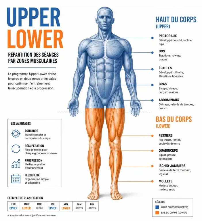 Répartition musculaire programme upper lower