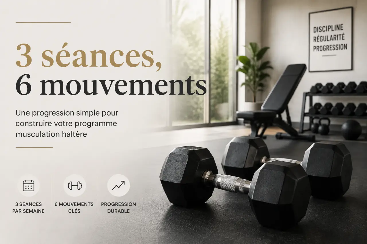 3 séances, 6 mouvements et une progression simple pour construire votre programme musculation haltère