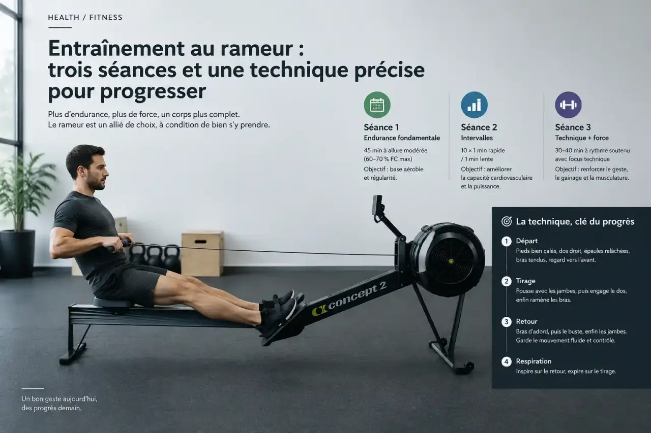 Entraînement au rameur : trois séances et une technique précise pour progresser