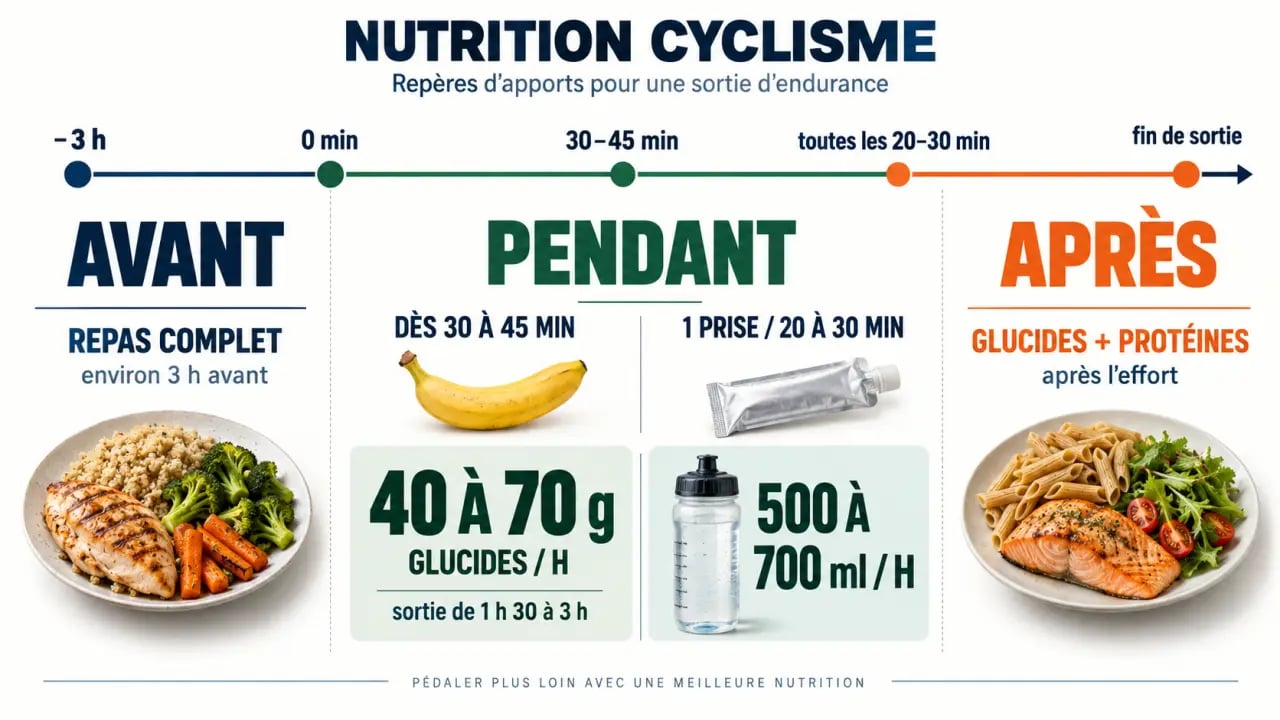 Nutrition cyclisme : repères de ravitaillement avant, pendant et après une sortie
