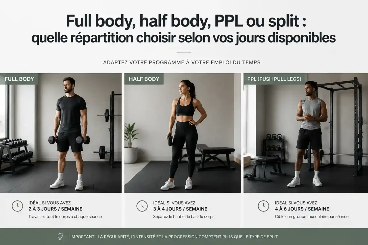 Full body, half body, PPL ou split : quelle répartition choisir selon vos jours disponibles