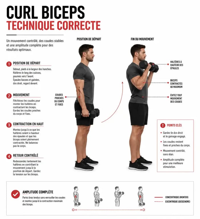Technique correcte pour l'exercice bras musculation curl barre