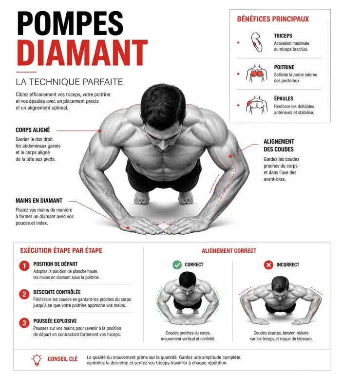 Technique des pompes diamant pour exercice pour triceps maison