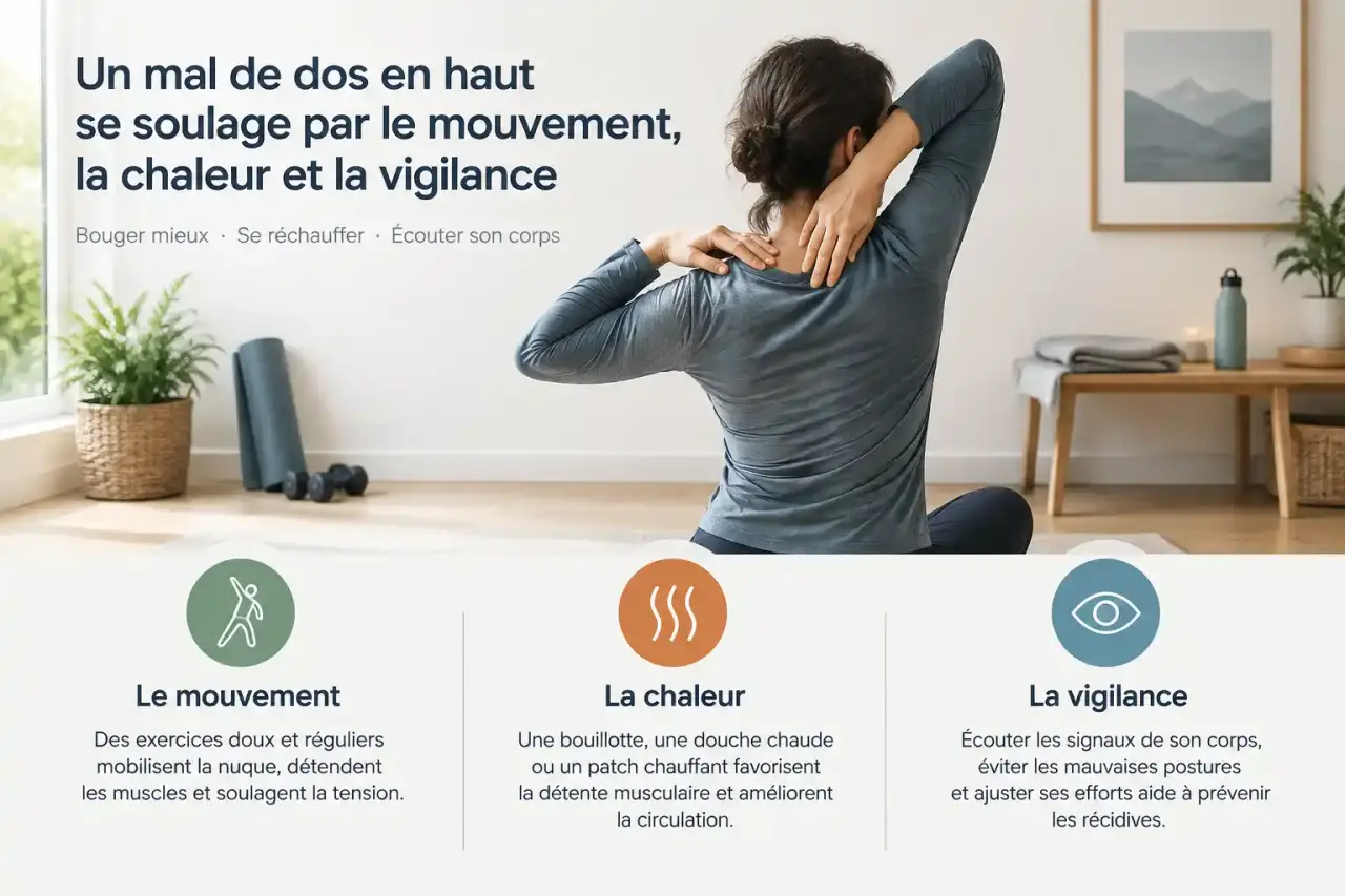 Un mal de dos en haut se soulage par le mouvement, la chaleur et la vigilance