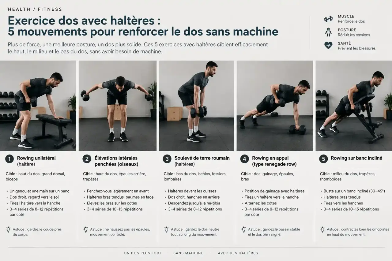 Exercice dos avec haltères : 5 mouvements pour renforcer le dos sans machine
