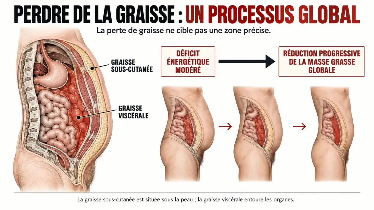 Homme perte ventre : différence entre graisse viscérale et graisse sous-cutanée et rôle du déficit énergétique