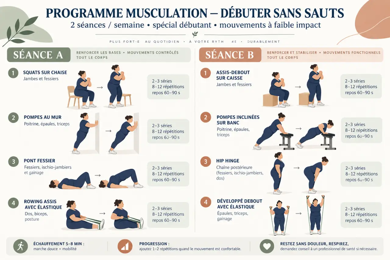 Programme musculation pour obèse PDF : 2 séances sans sauts pour débuter