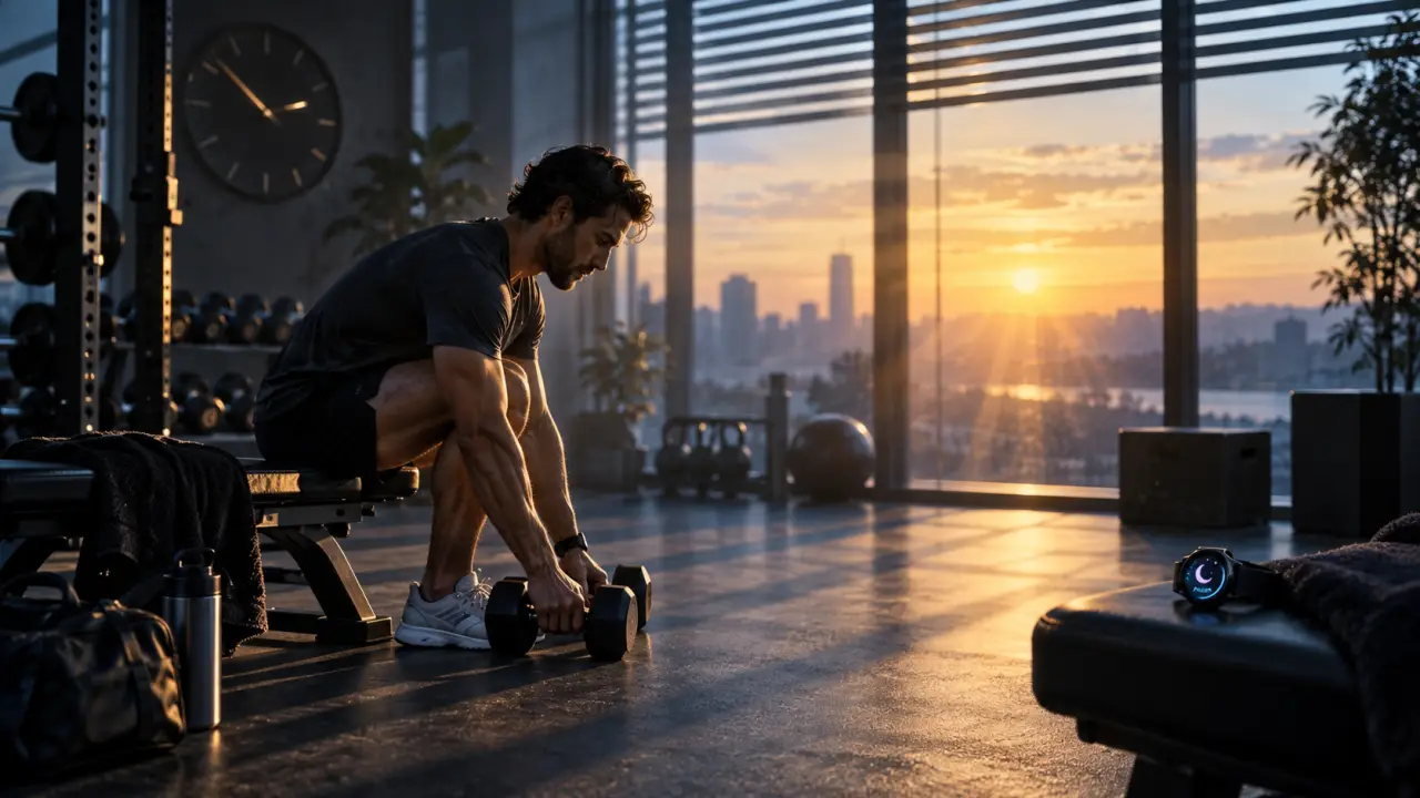 Débutant réalisant une séance de musculation dans une salle sombre et élégante